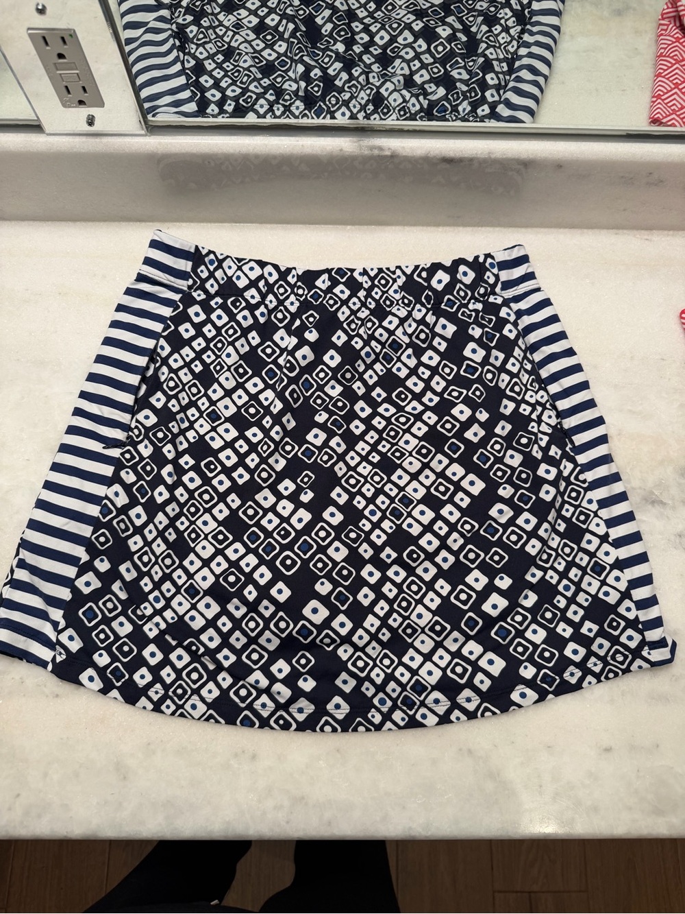 J McLaughlin skort White Patterned Mini Skirt with Striped Side panels